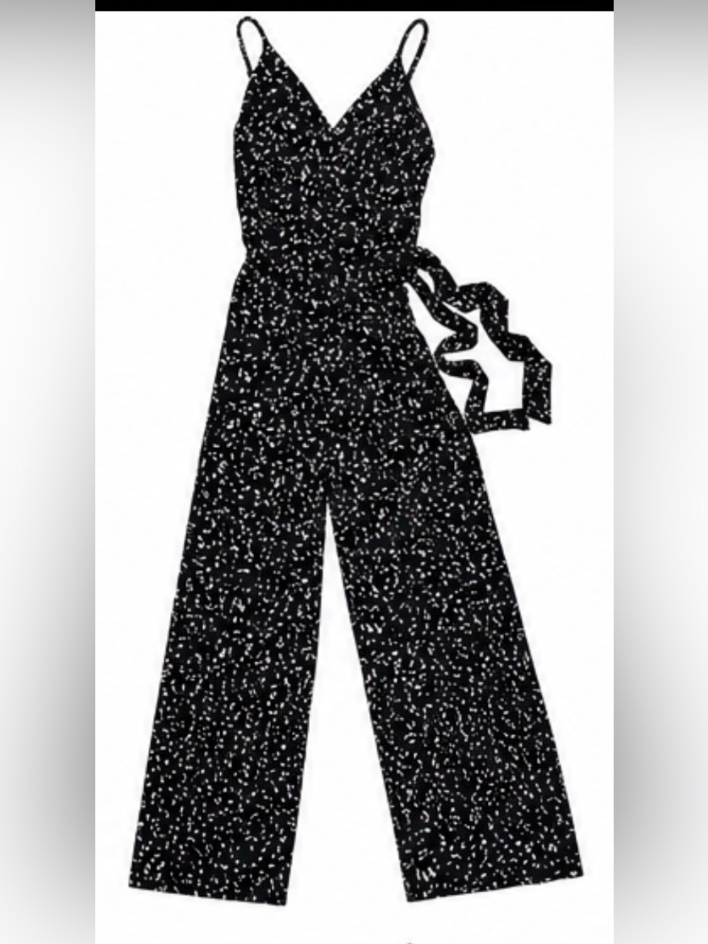 Kaileigh Black White Speckle Wrap Wide Leg Jumpsuit Size Small - Picture 2 of 7